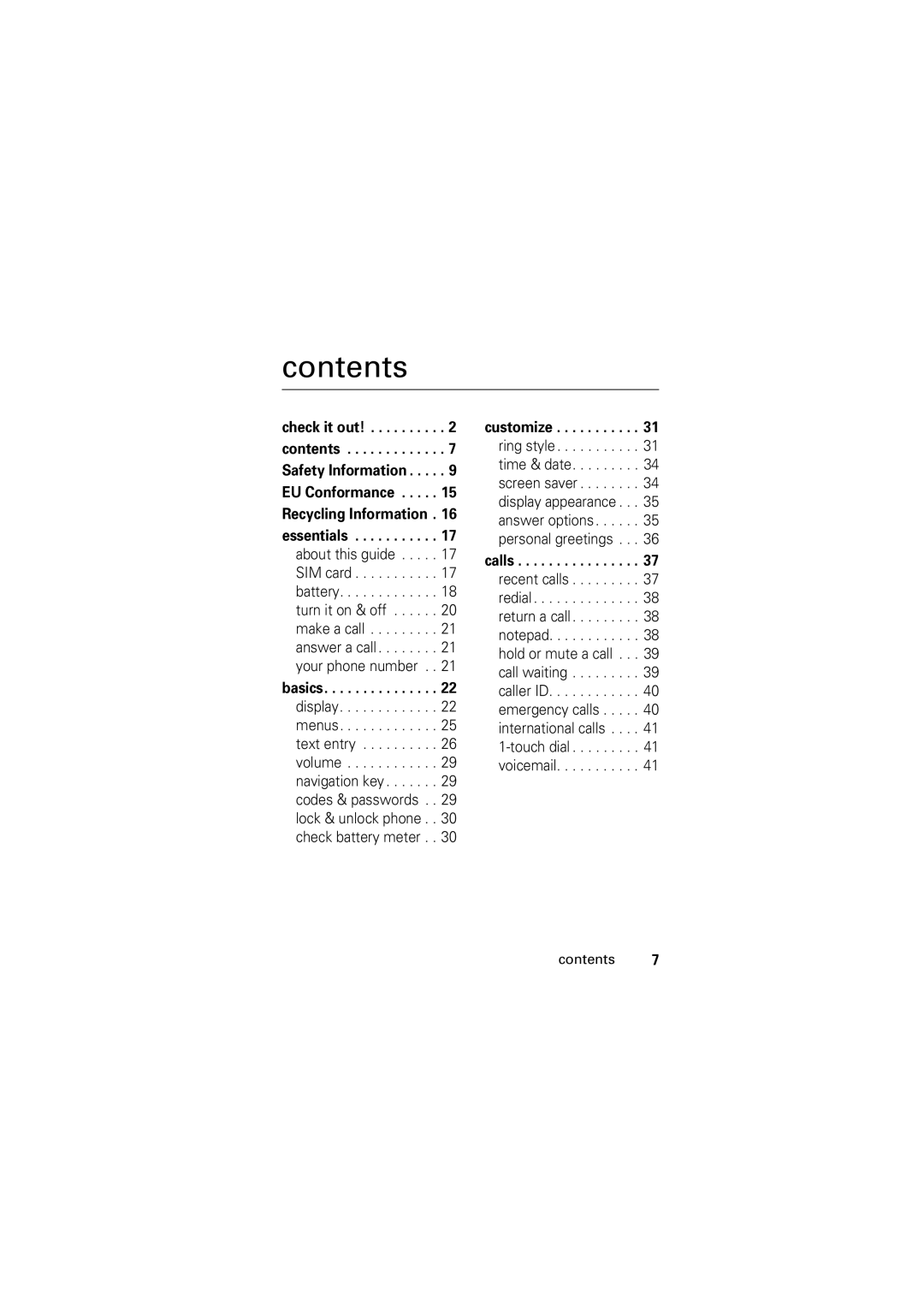 Motorola C123 manual Contents 