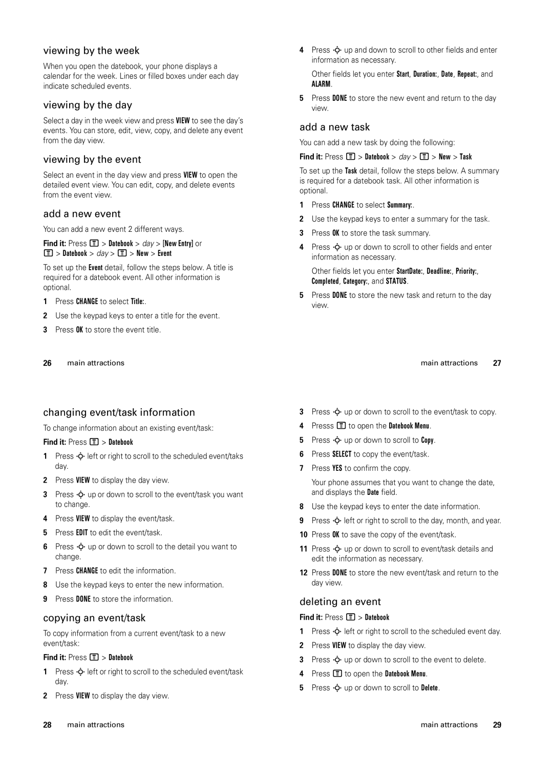 Motorola C139 manual Viewing by the week, Viewing by the day, Viewing by the event, Add a new event, Copying an event/task 