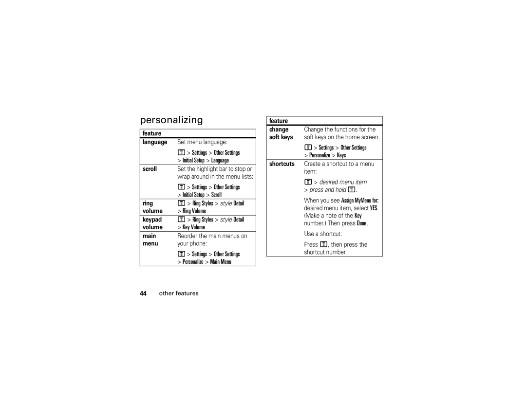 Motorola C139 manual Personalizing 