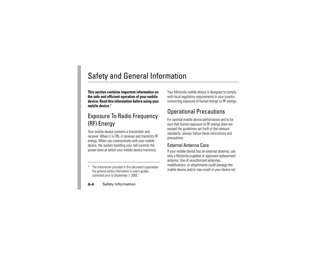 Motorola C139 manual Safety and General Information, Safety Information 