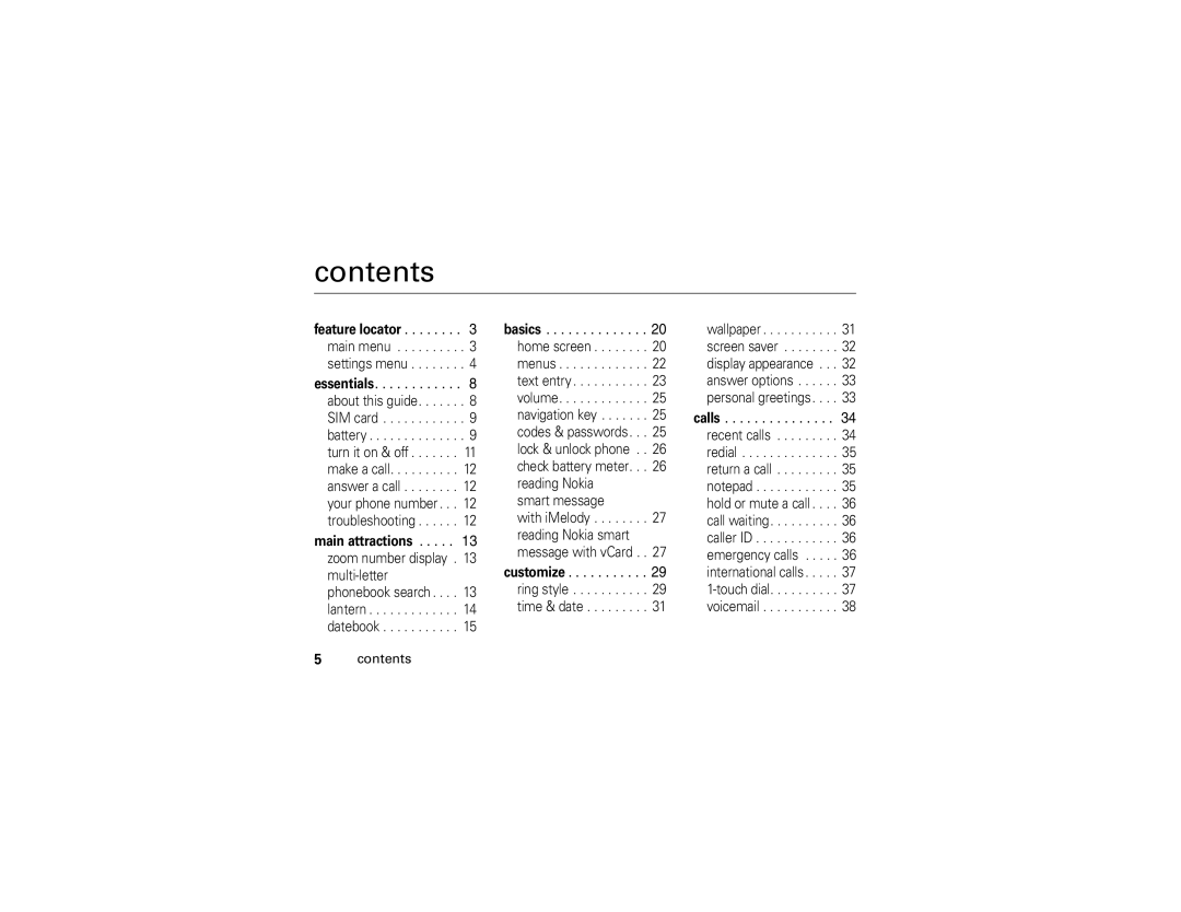 Motorola C139 manual Contents 