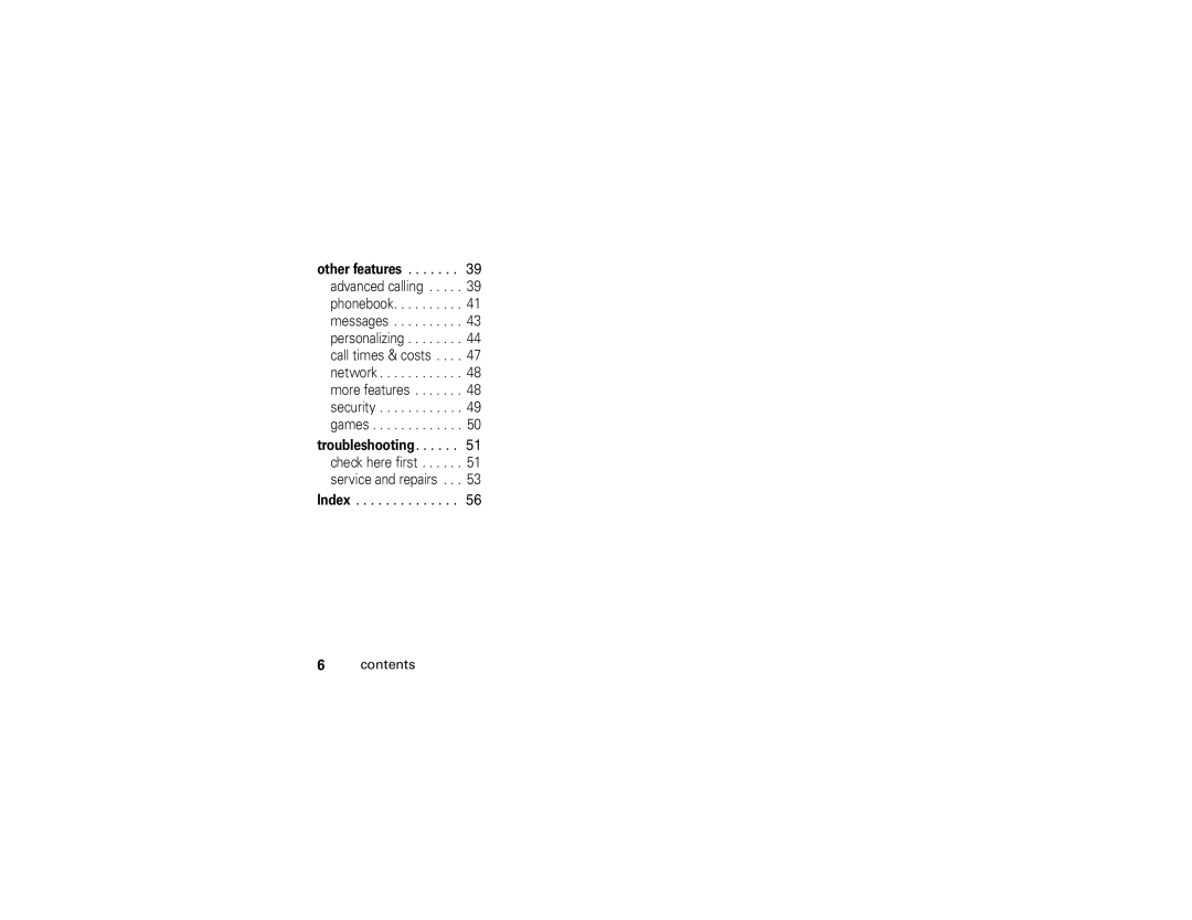 Motorola C139 manual Index Contents 