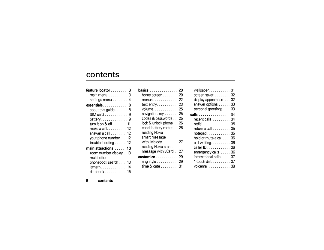 Motorola C139 manual contents, multi-letter, smart message 