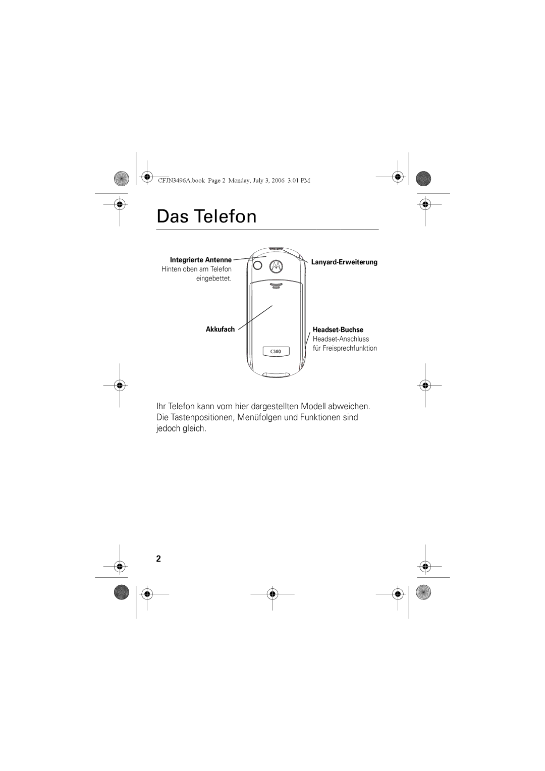 Motorola C140 manual Das Telefon 