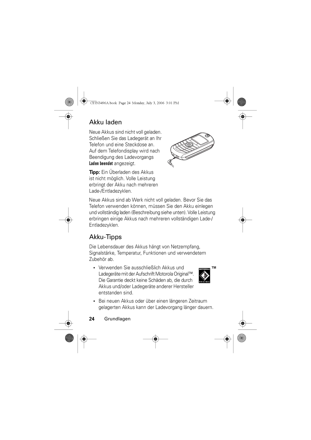 Motorola C140 manual Akku laden, Akku-Tipps, Laden beendet angezeigt 