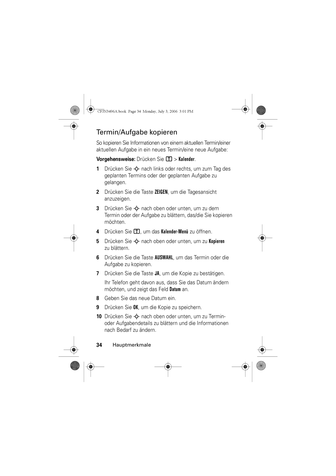 Motorola C140 manual Termin/Aufgabe kopieren 