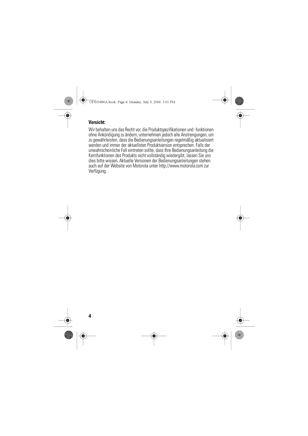 Motorola C140 manual Vorsicht 