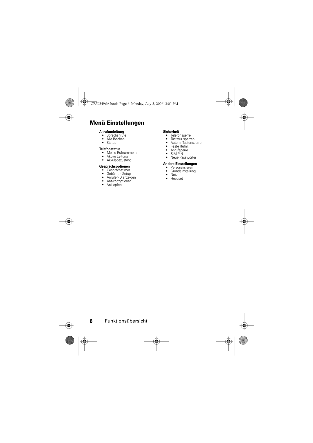 Motorola C140 manual Menü Einstellungen 