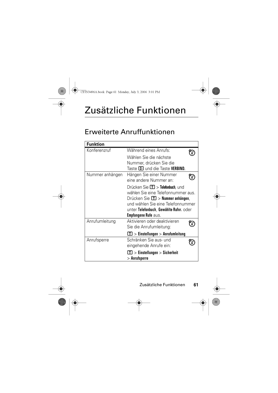 Motorola C140 manual Zusätzliche Funktionen, Erweiterte Anruffunktionen 