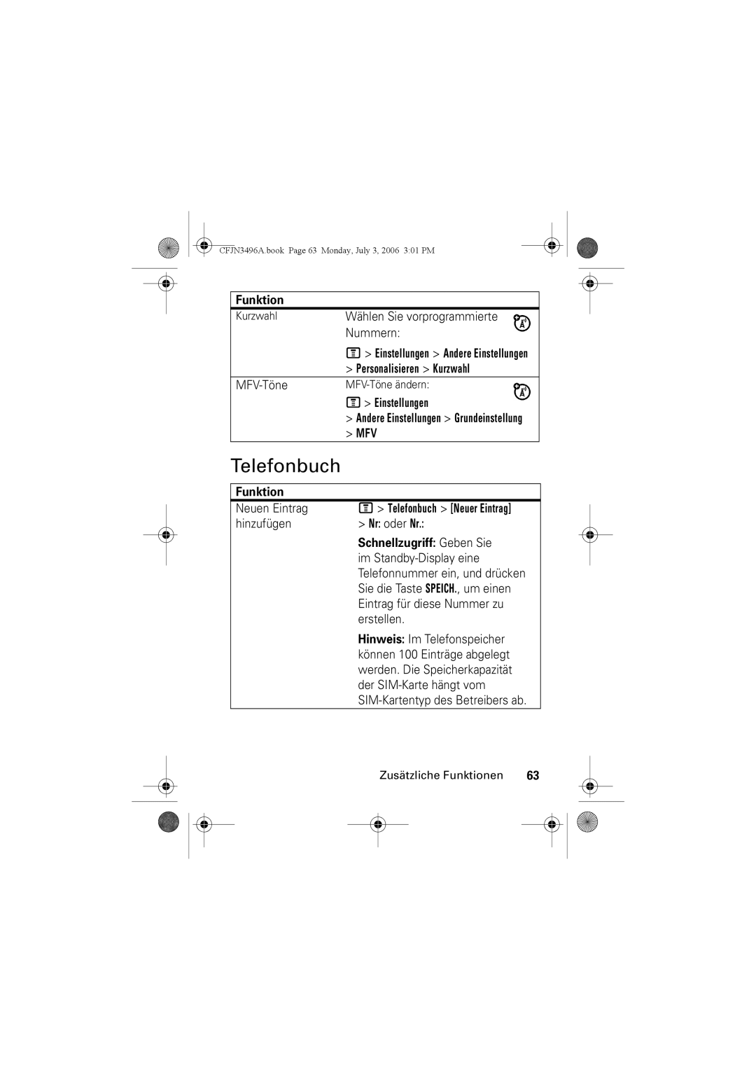 Motorola C140 manual Telefonbuch, Personalisieren Kurzwahl, Nr oder Nr, Schnellzugriff Geben Sie 