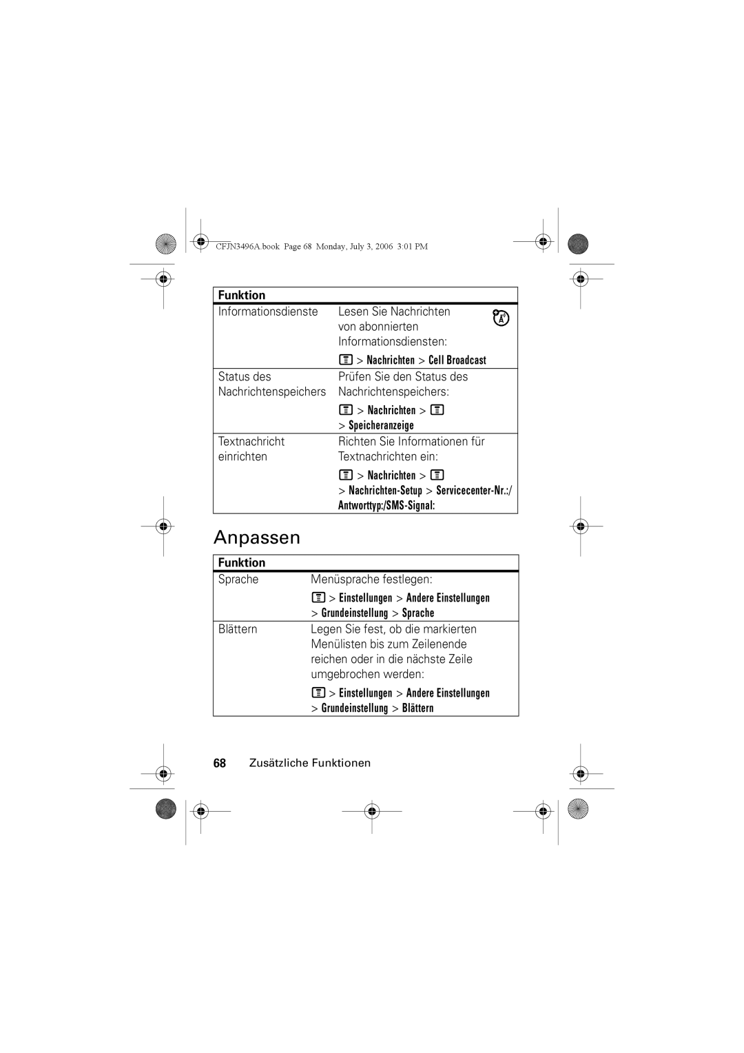 Motorola C140 manual Anpassen 