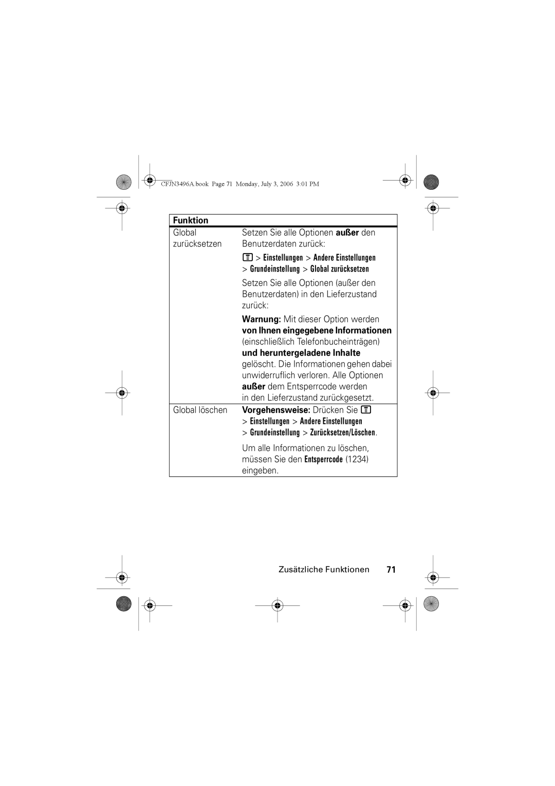 Motorola C140 manual Und heruntergeladene Inhalte, Vorgehensweise Drücken Sie M 