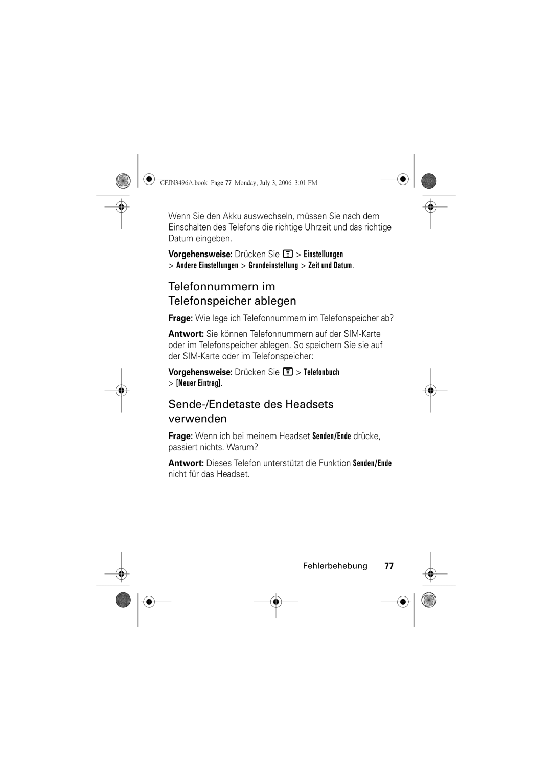 Motorola C140 manual Telefonnummern im Telefonspeicher ablegen, Sende-/Endetaste des Headsets verwenden 