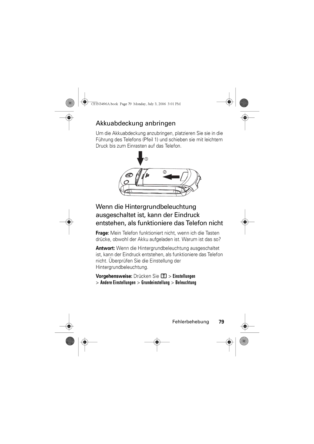 Motorola C140 manual Akkuabdeckung anbringen 