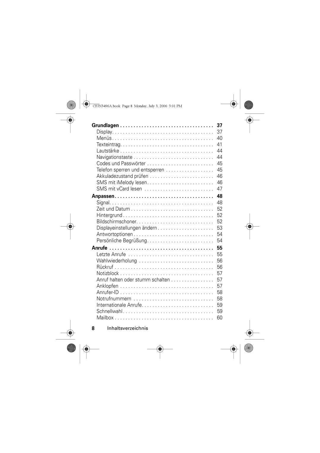 Motorola C140 manual Grundlagen, Anpassen, Anrufe 