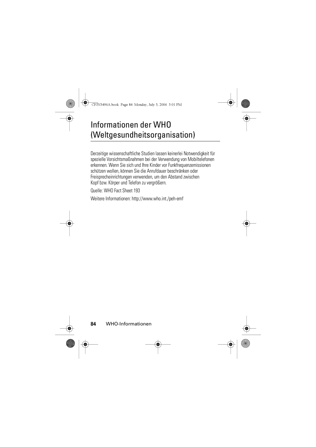 Motorola C140 manual Informationen der WHO Weltgesundheitsorganisation 