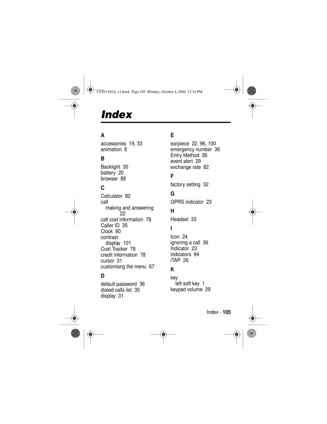 Motorola C155, C156 manual Index 