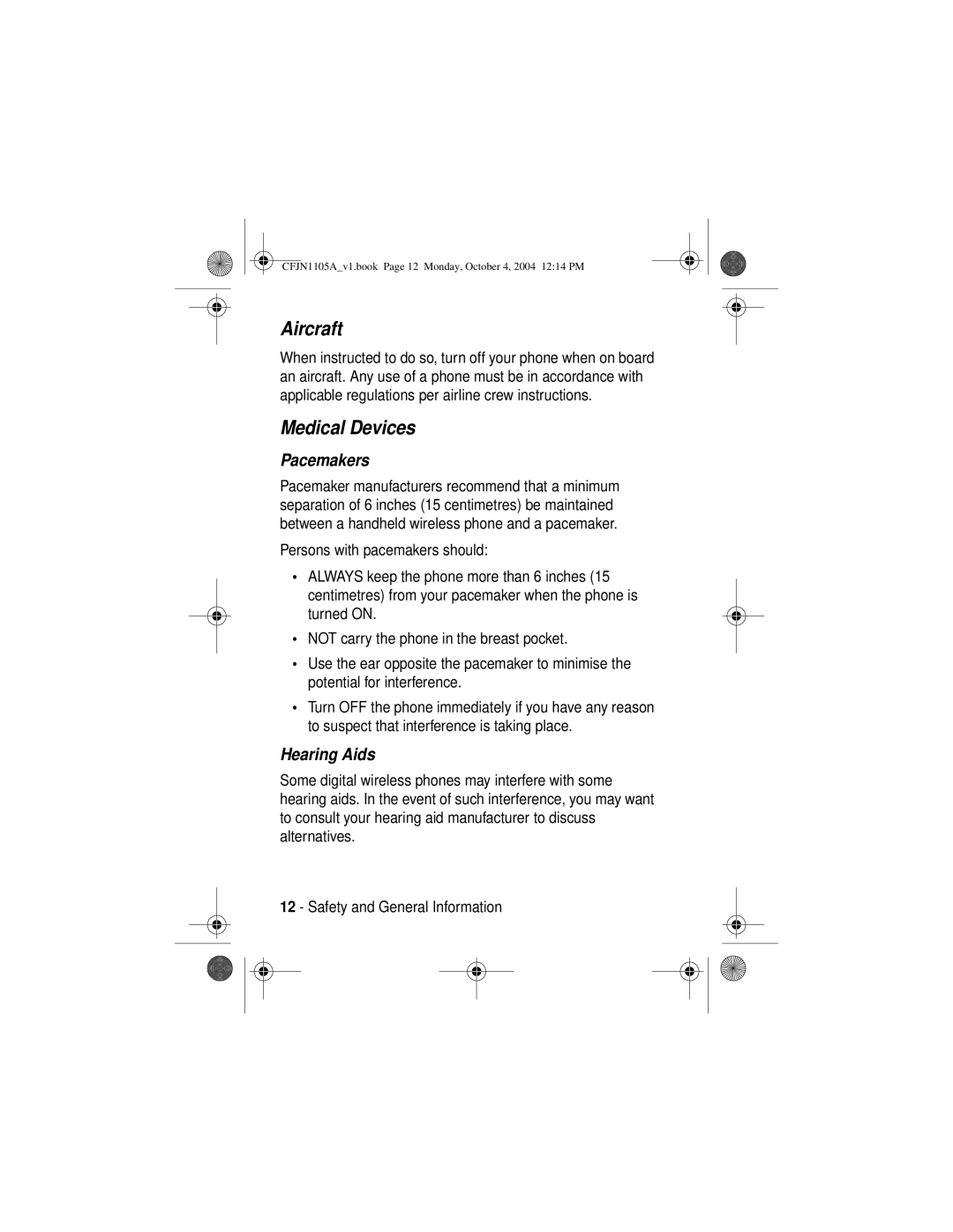 Motorola C156, C155 manual Aircraft, Medical Devices 