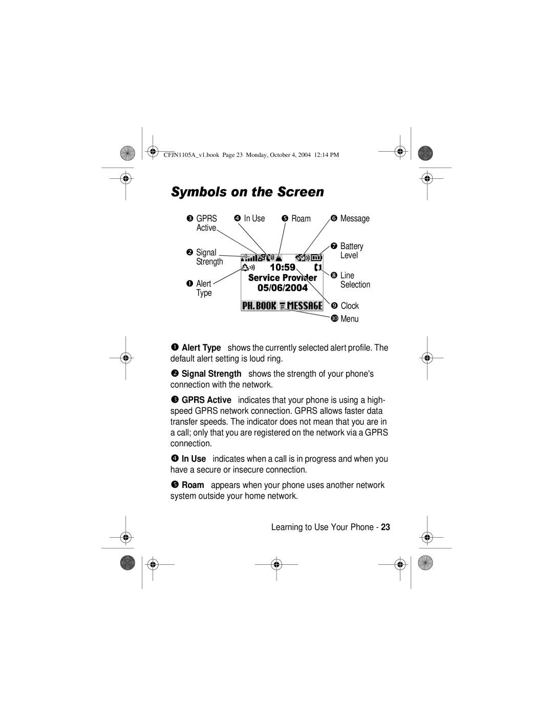 Motorola C155, C156 manual Symbols on the Screen 