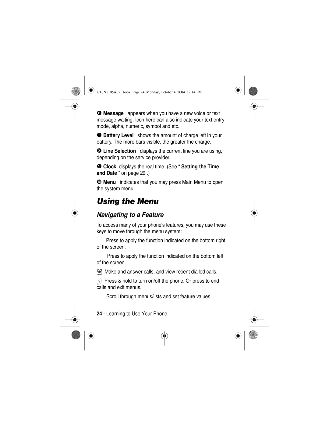 Motorola C156, C155 manual Using the Menu, Navigating to a Feature 