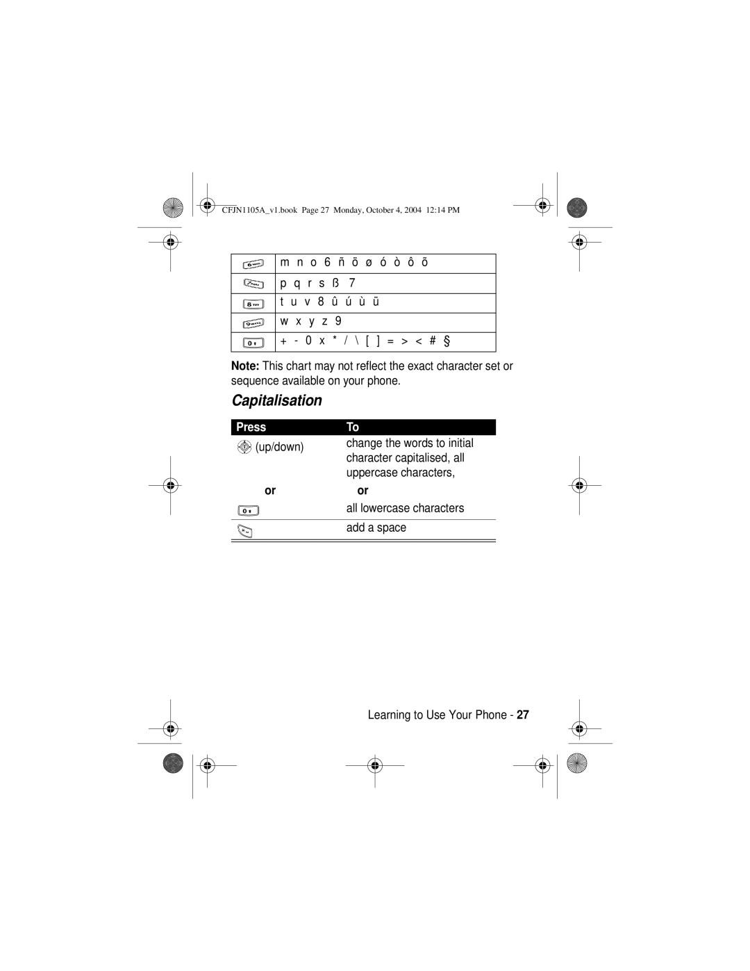 Motorola C155, C156 manual Capitalisation, Press, Oror 