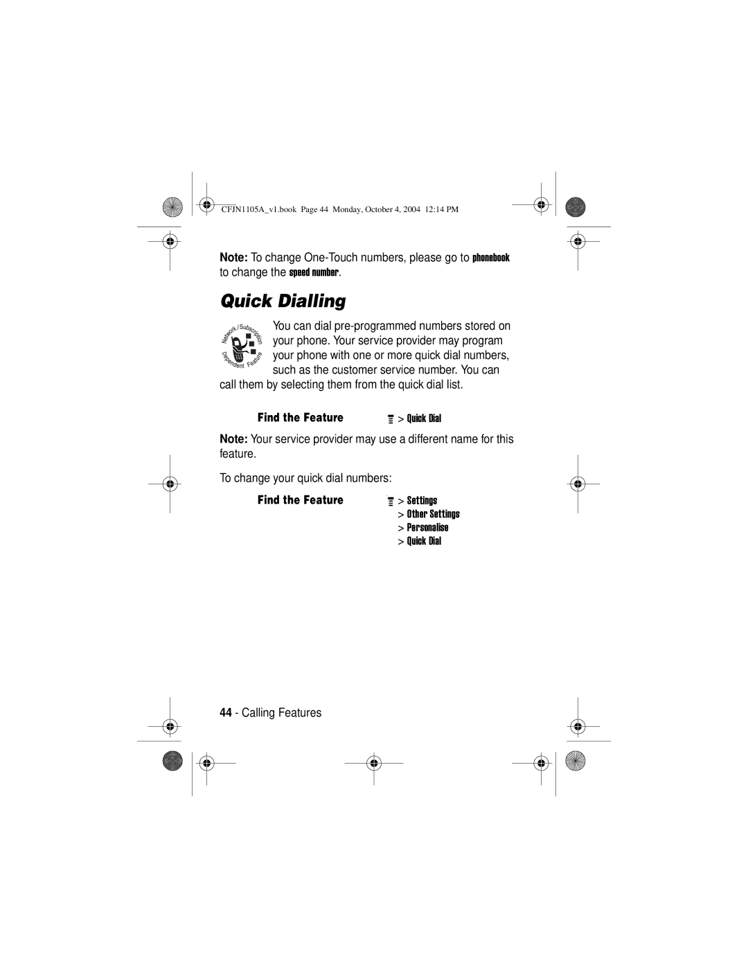 Motorola C156, C155 manual Quick Dialling 