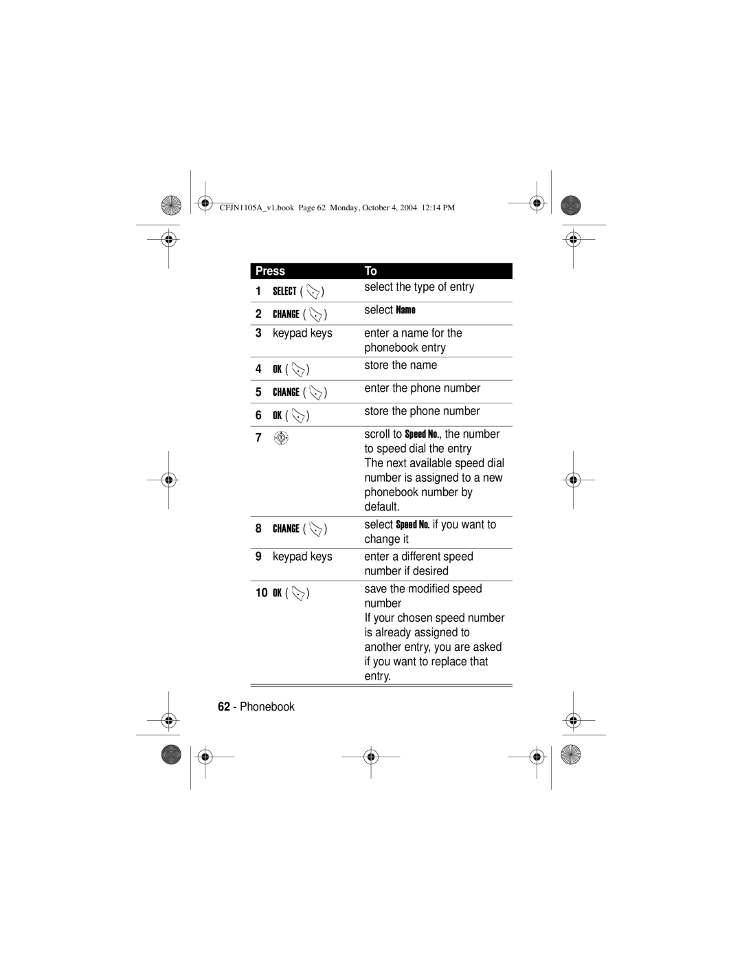 Motorola C156, C155 manual Press, 10 OK 