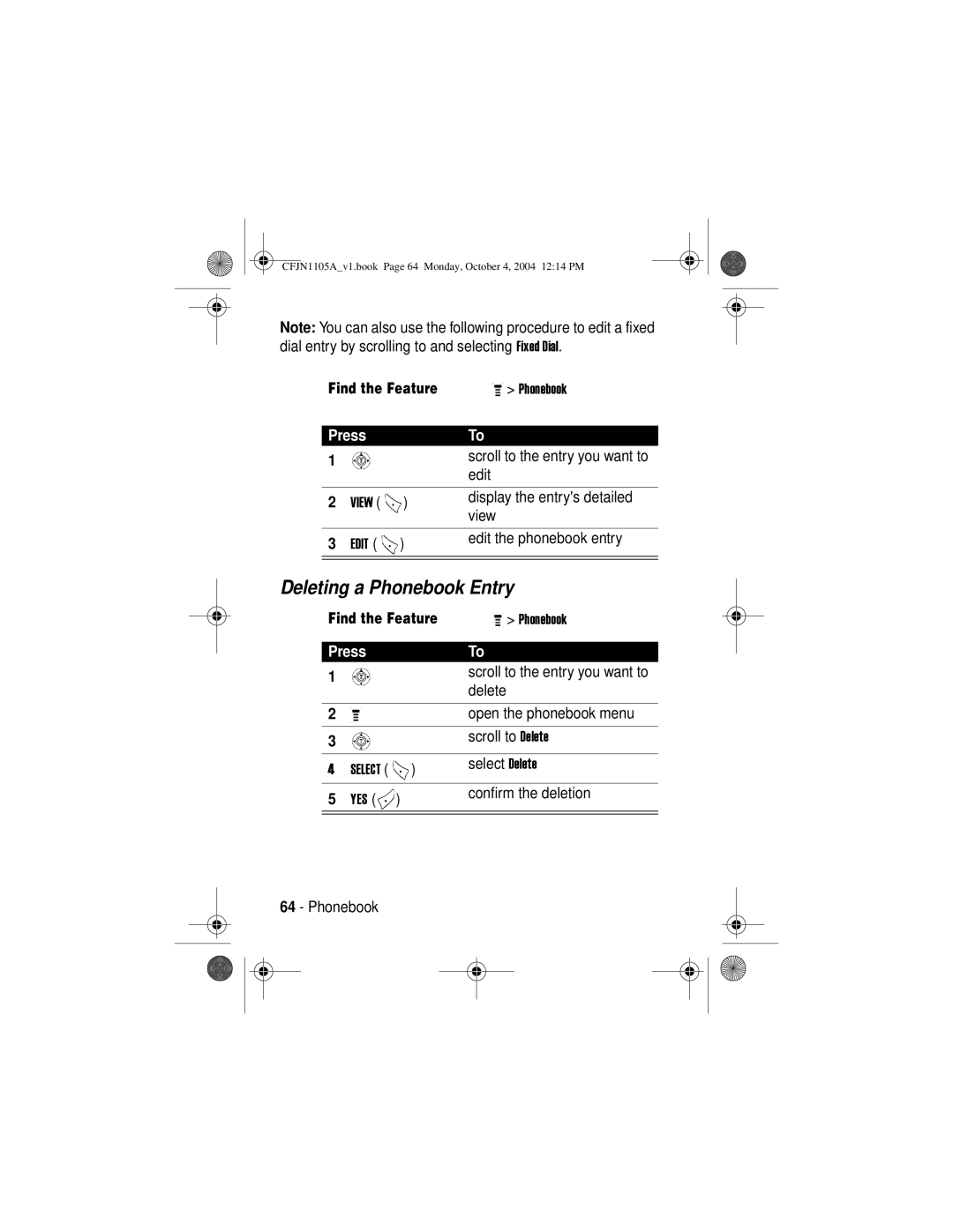 Motorola C156, C155 manual Deleting a Phonebook Entry 