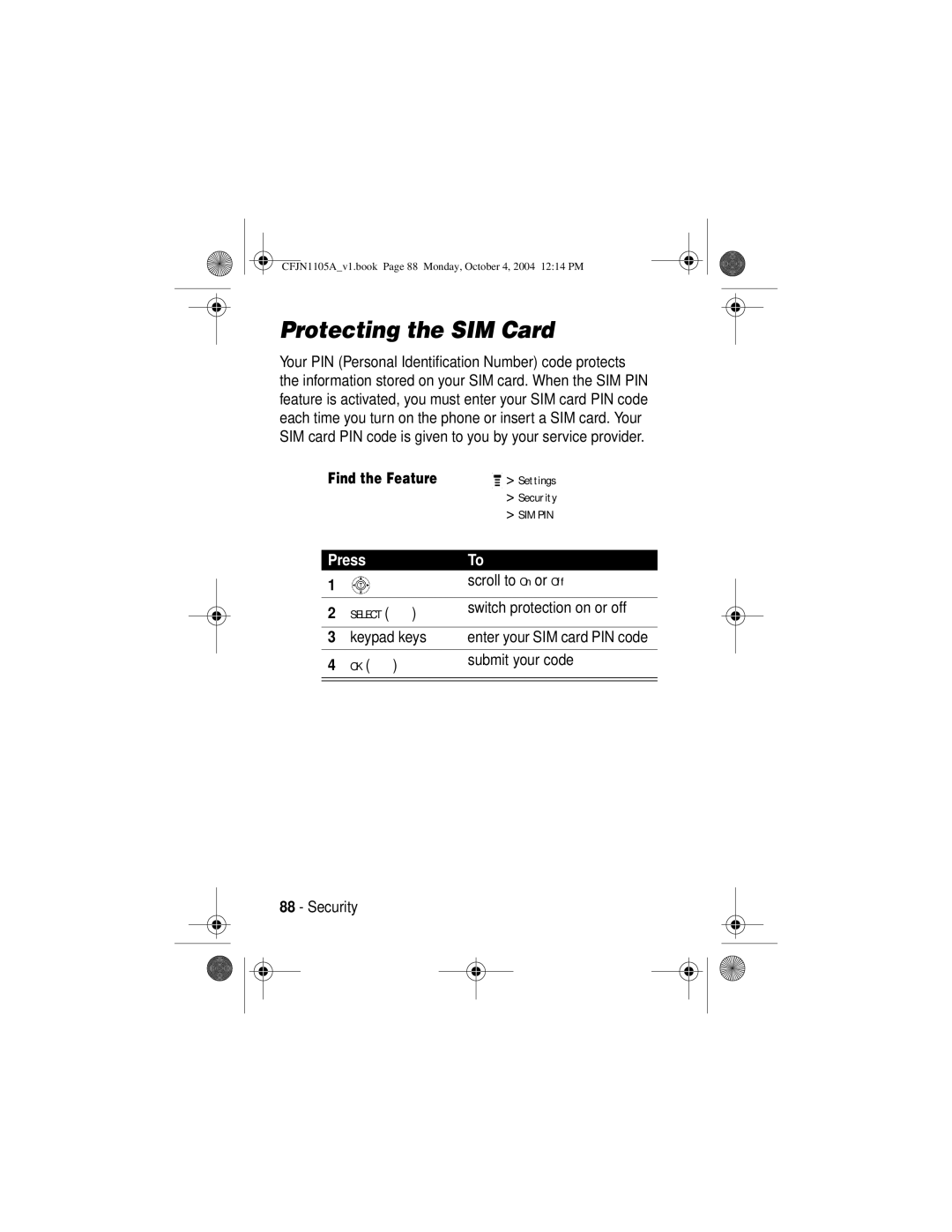 Motorola C156, C155 manual Protecting the SIM Card 