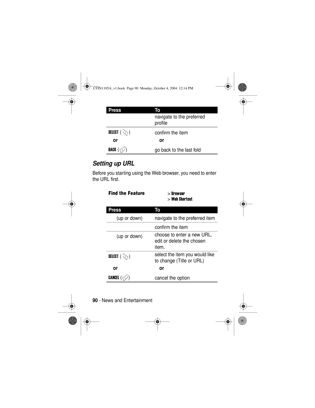 Motorola C156, C155 manual Setting up URL 