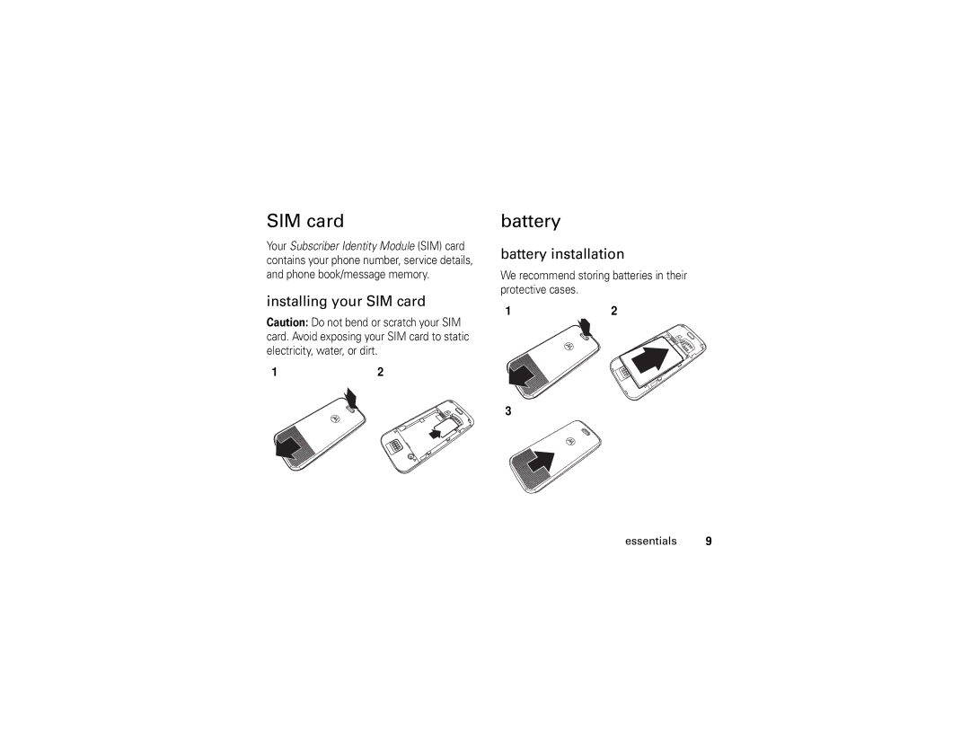 Motorola C168i manual Installing your SIM card, Battery installation 