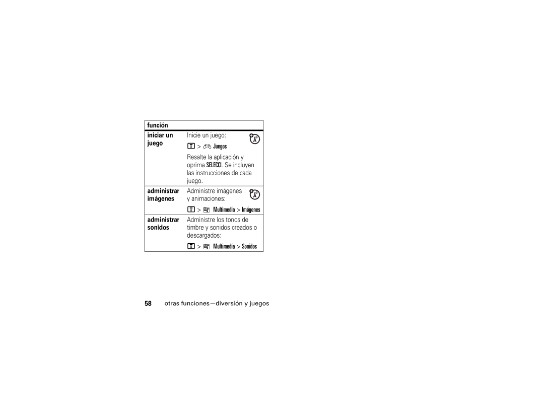 Motorola C168i manual Multimedia Sonidos, Otras funciones-diversión y juegos 