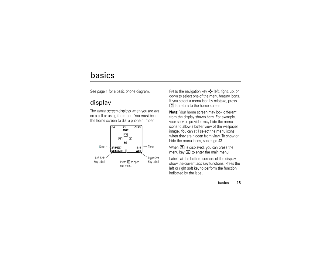 Motorola C168i manual Basics, Display 