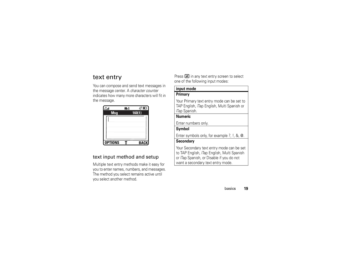 Motorola C168i manual Text entry, Text input method and setup, Ìg ÒD 