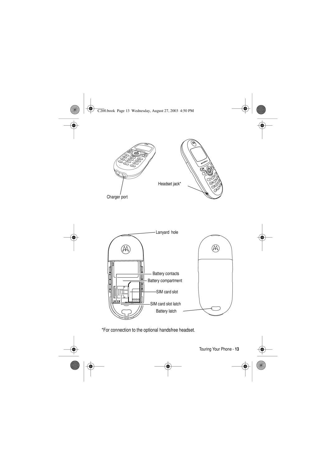 Motorola C200 manual For connection to the optional handsfree headset 