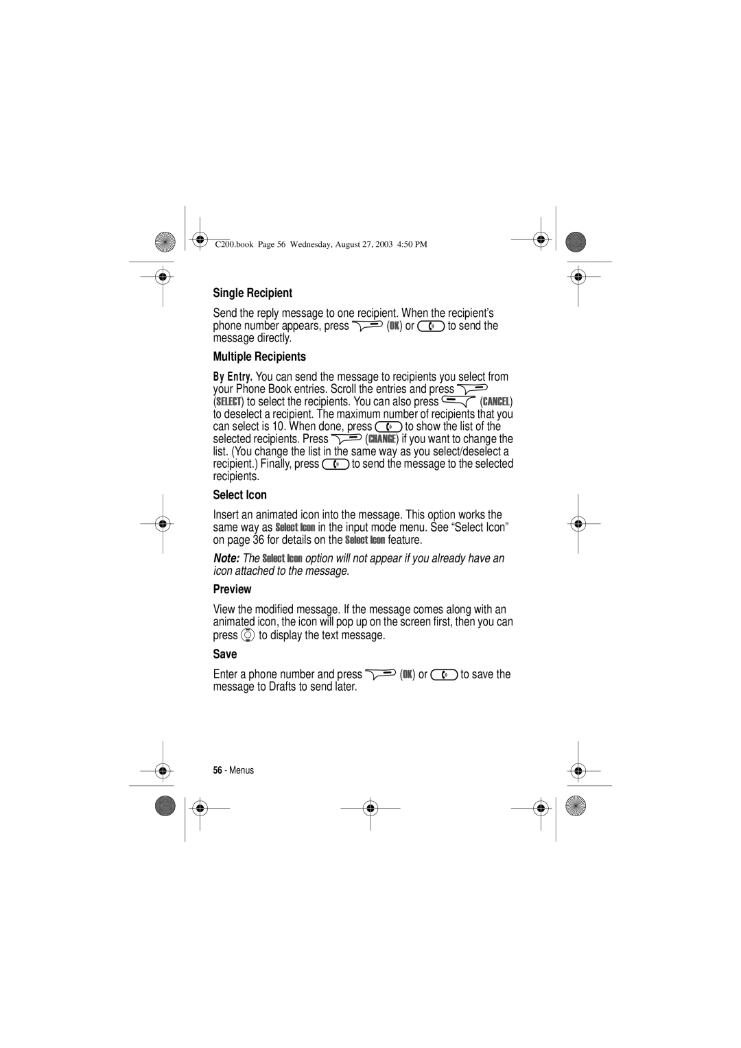Motorola C200 manual Single Recipient, Multiple Recipients, Select Icon, Preview 