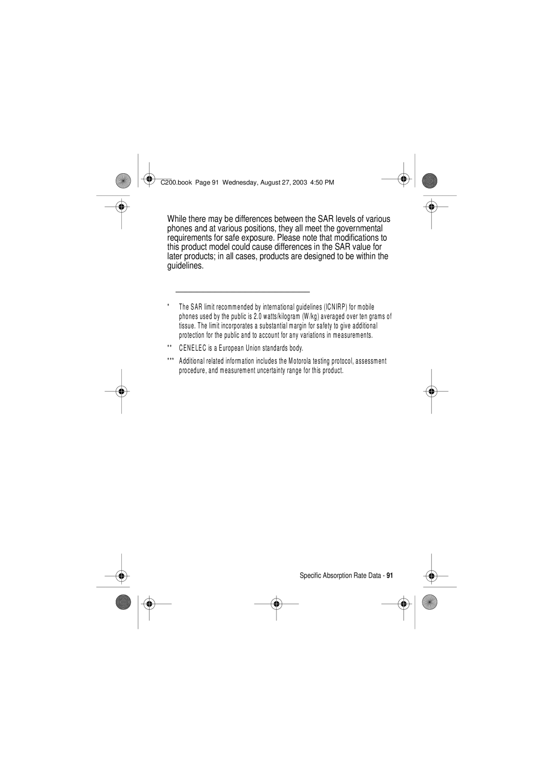 Motorola C200 manual Cenelec is a European Union standards body 