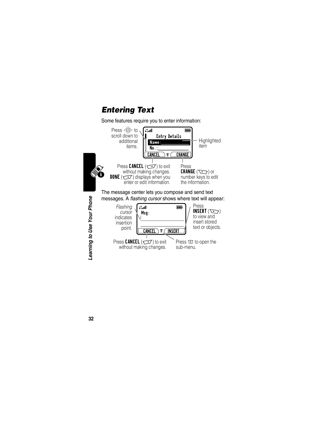 Motorola C256 manual Entering Text 