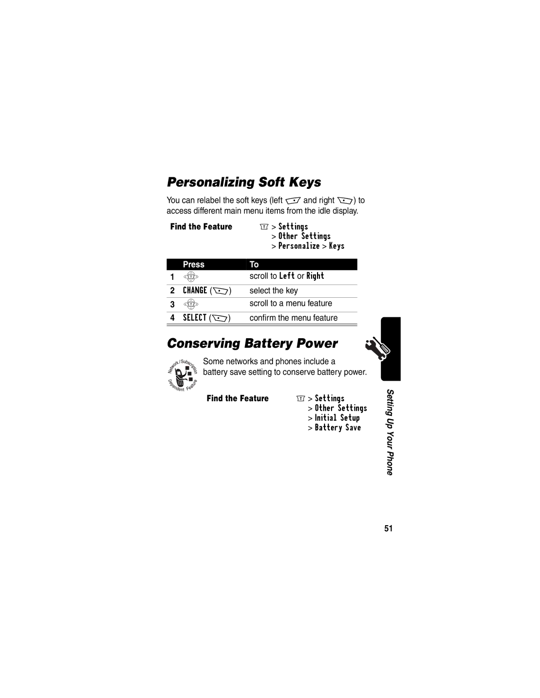 Motorola C256 manual Personalizing Soft Keys, Conserving Battery Power 