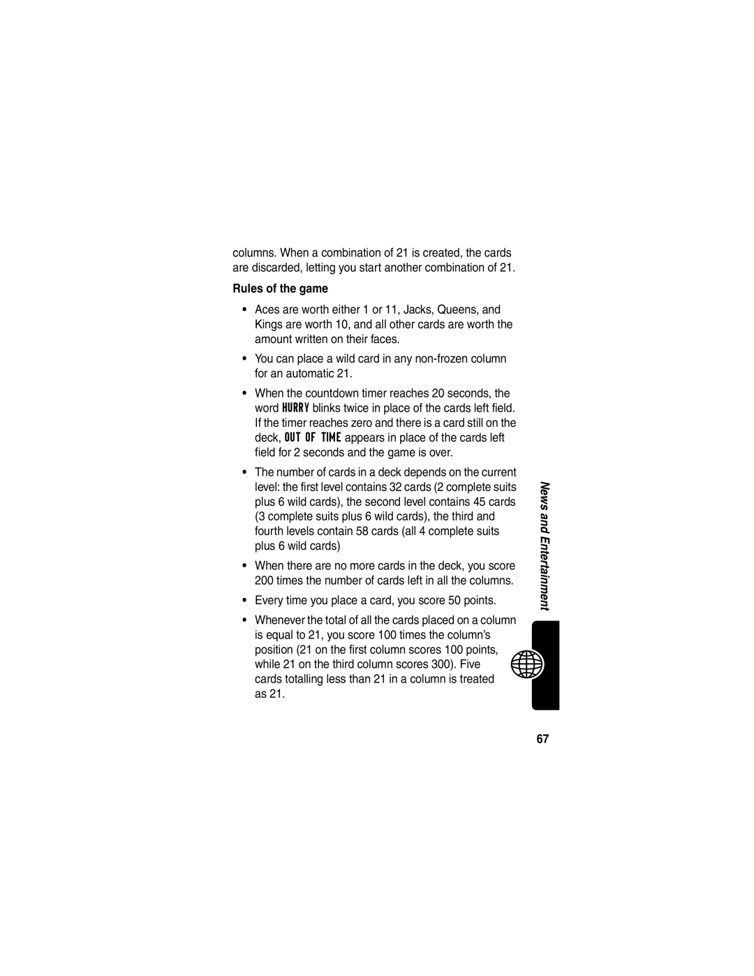 Motorola C256 manual Rules of the game 