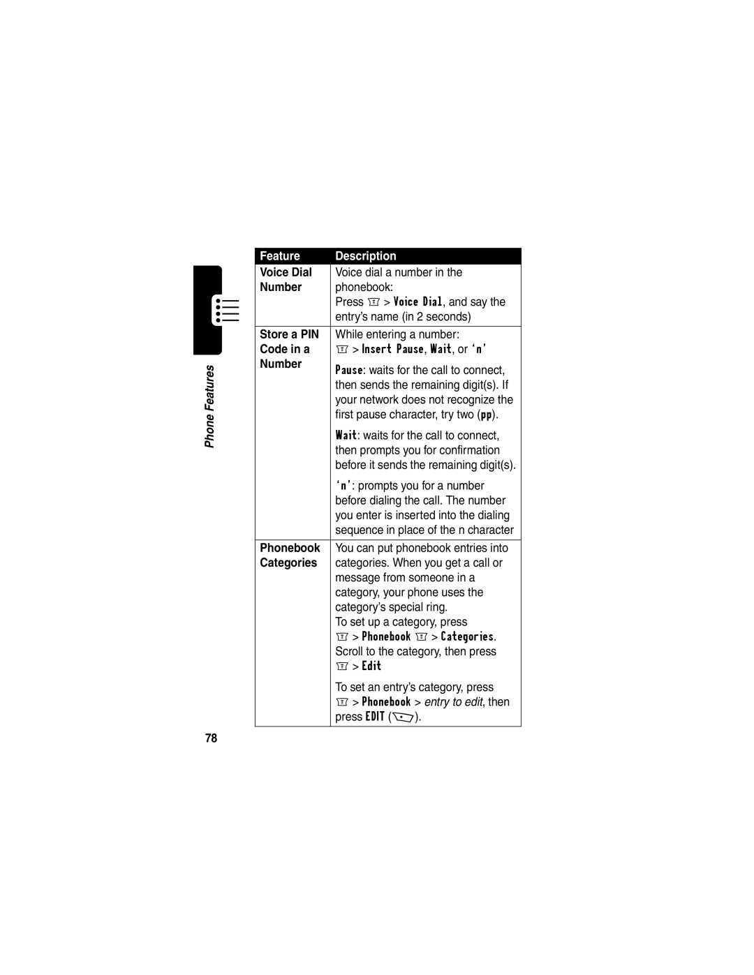 Motorola C256 manual Voice Dial, Store a PIN, Code in a, Phonebook, Categories 