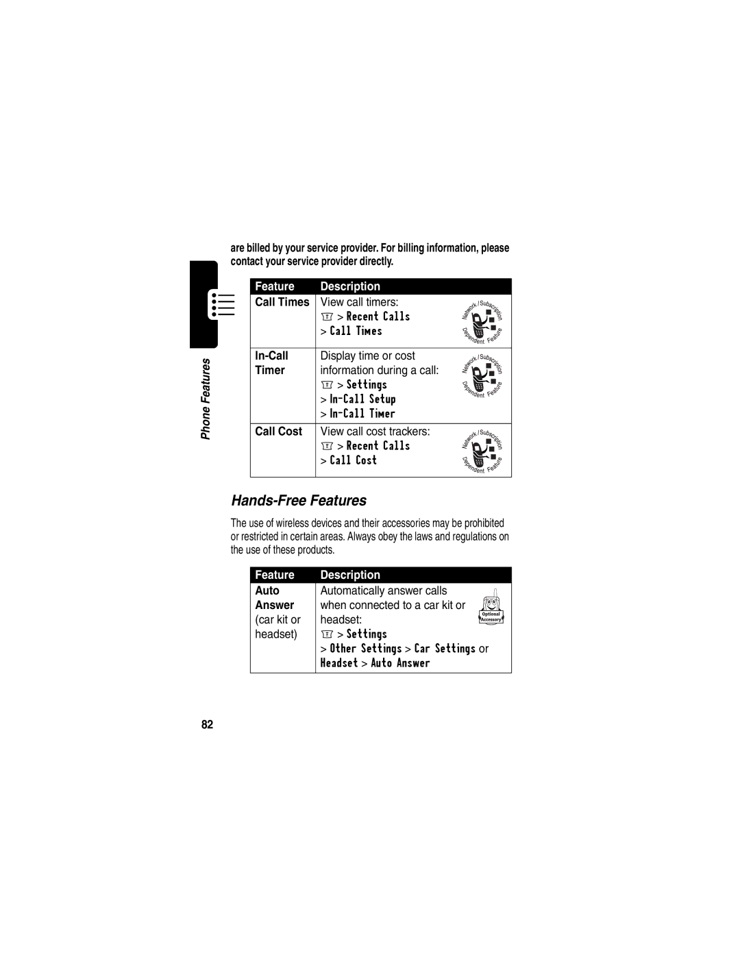 Motorola C256 manual Hands-Free Features 