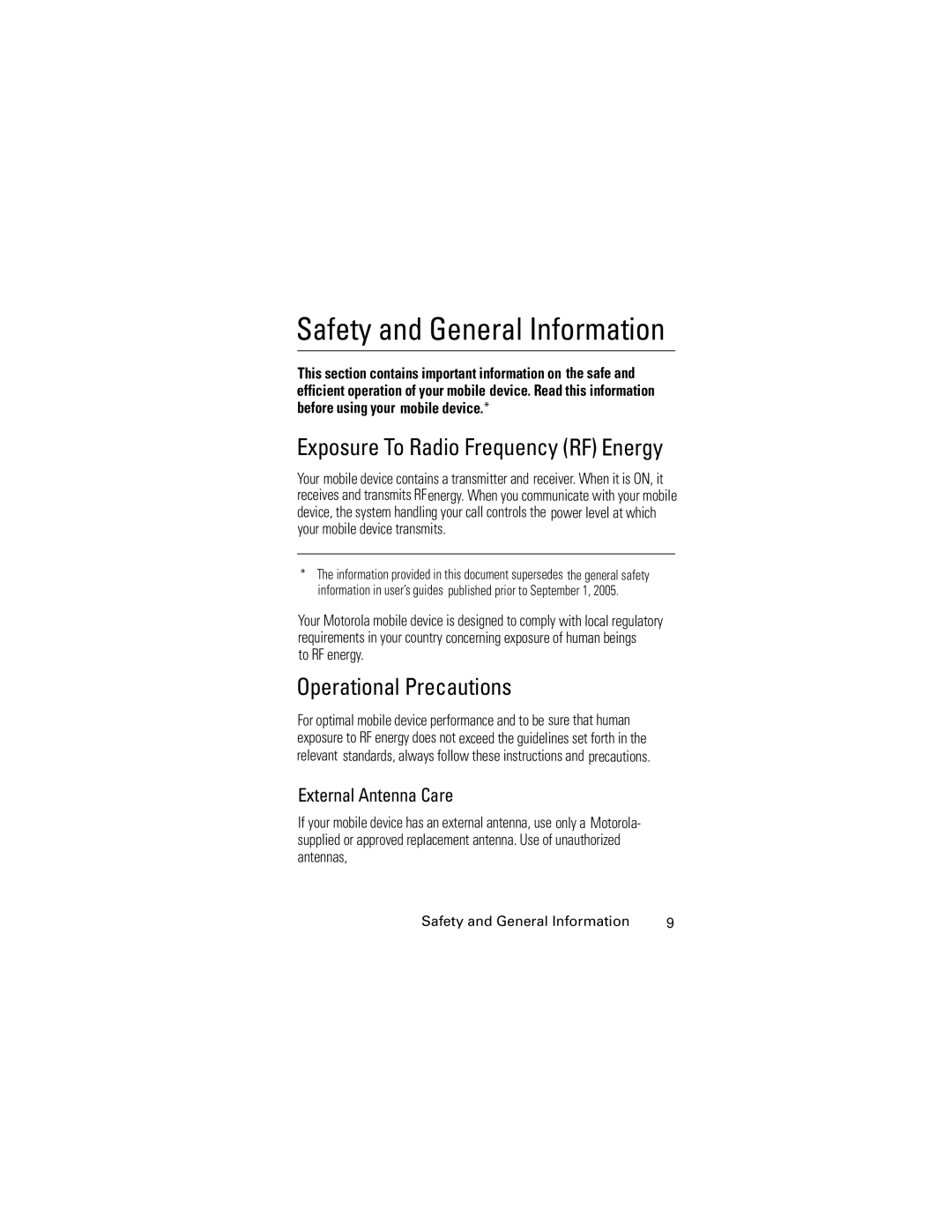 Motorola C261 GSM manual Operational Precautions, To RF energy 