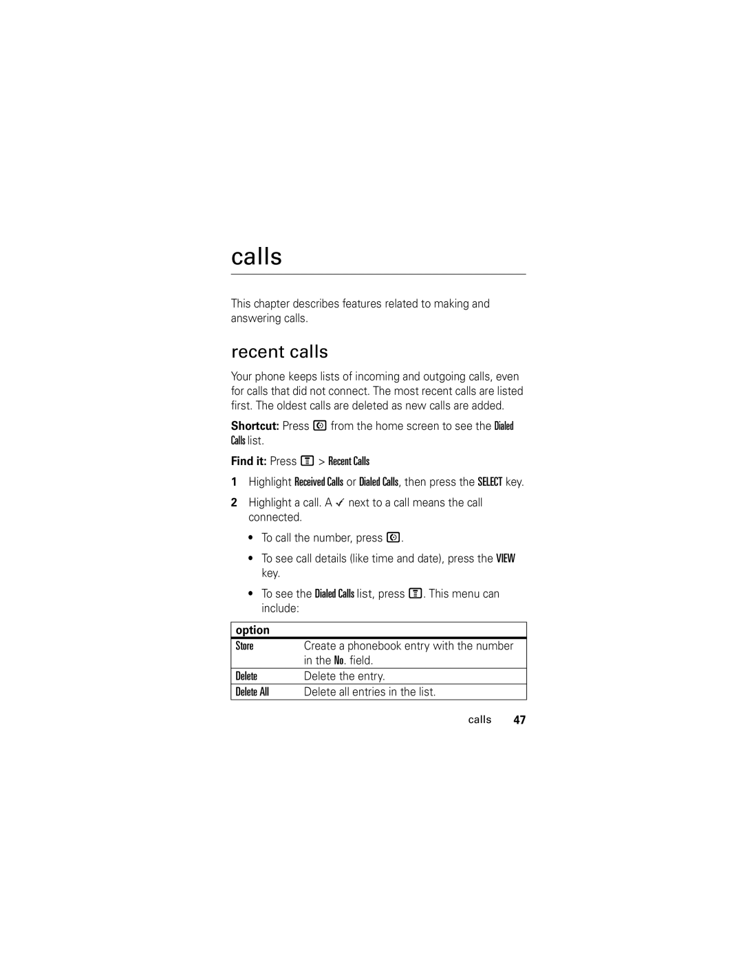 Motorola C261 GSM manual Calls, Recent calls 