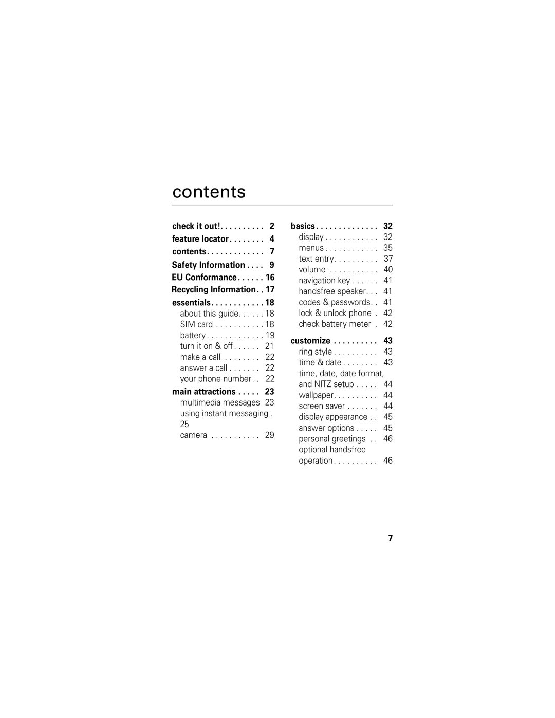 Motorola C261 GSM manual Contents 