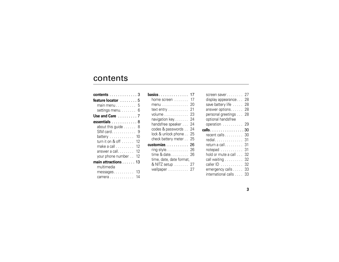 Motorola C261 manual Contents 