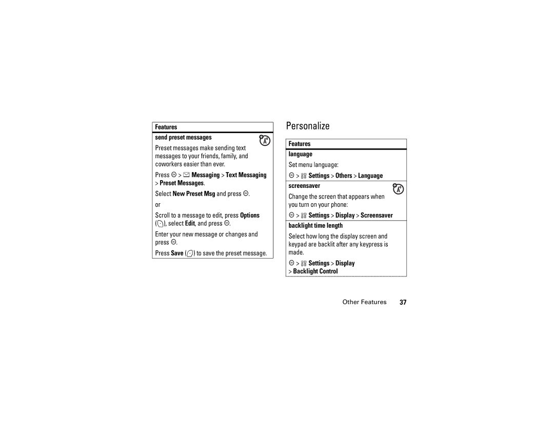 Motorola C290 manual Personalize 