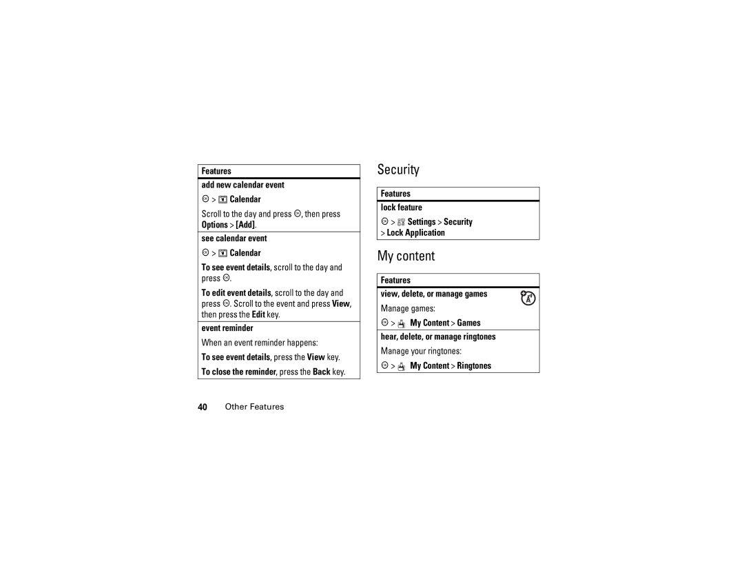 Motorola C290 manual Security, My content 