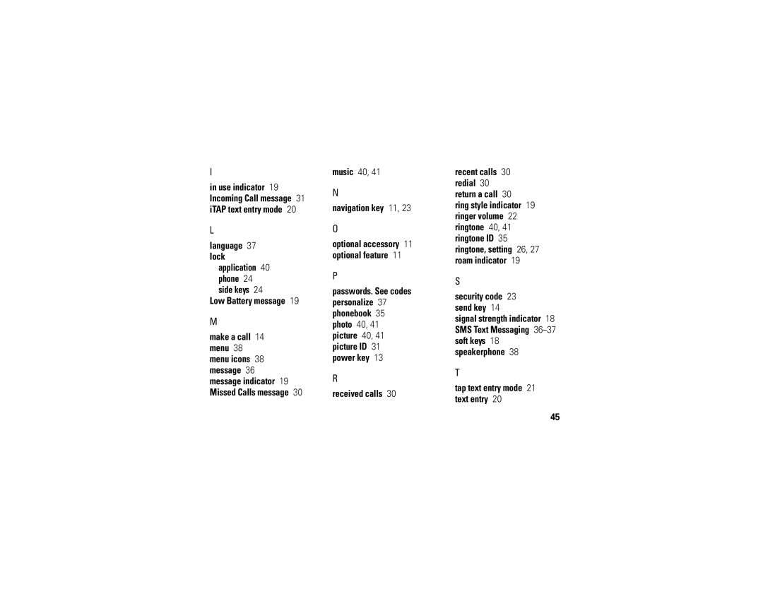 Motorola C290 manual Language 37 lock 