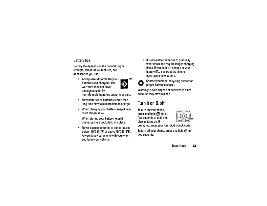 Motorola C290 manual Turn it on & off, Battery tips 